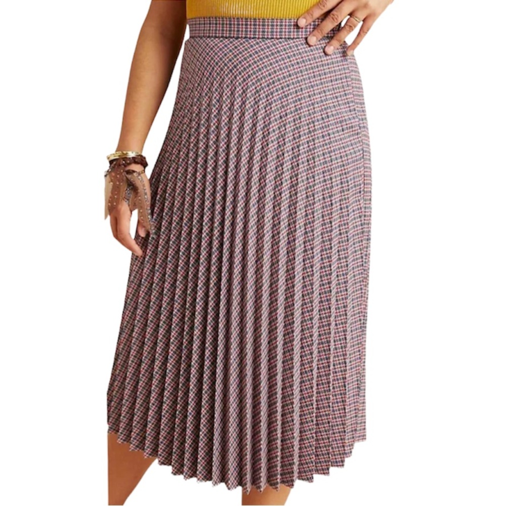 Anthropologie Maeve Plaid Skirt Pleated A-Line High Waist Knit Midi Women’s 12 P - Picture 4 of 13